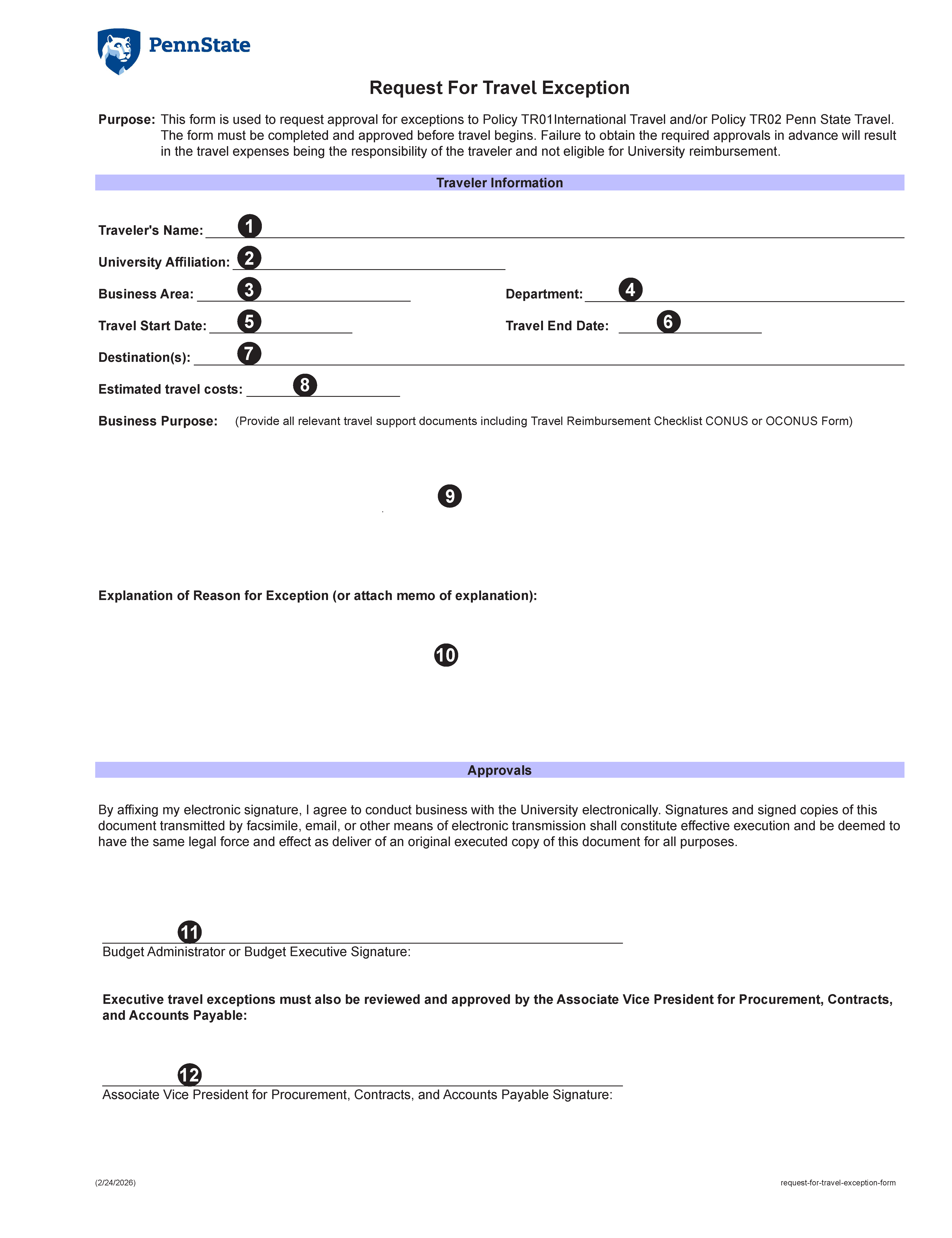 Image of Request for Travel Exception